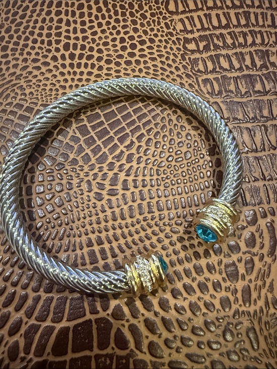 Jewelry - Gold & Silver Twist Cuff Bracelet with Teal Stone